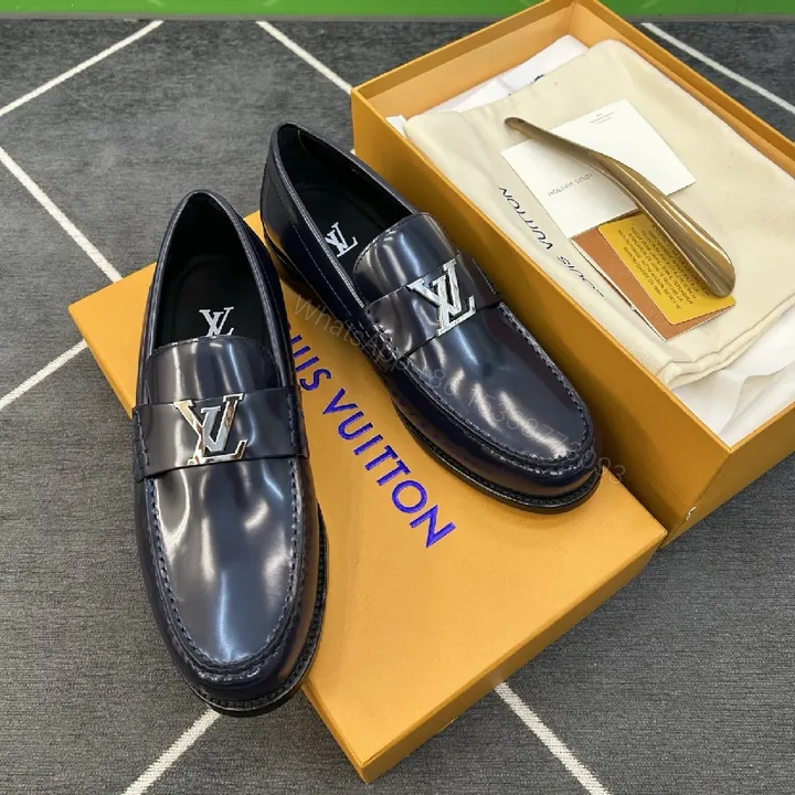 View 1 of Glazed Calfskin Loafer with Signature LV Hardware