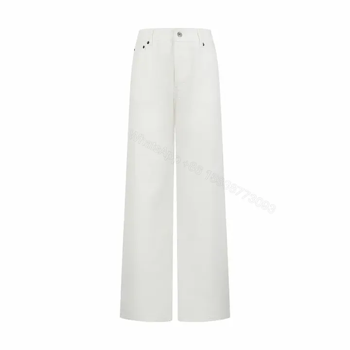 View 1 of Off-White Cream Wide-Leg High-Waist Pants with Metal Button Zip