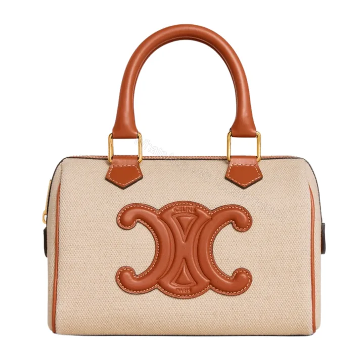 View 1 of CELINE SMALL BOSTON CUIR TRIOMPHE IN TEXTILE AND CALFSKIN TAN