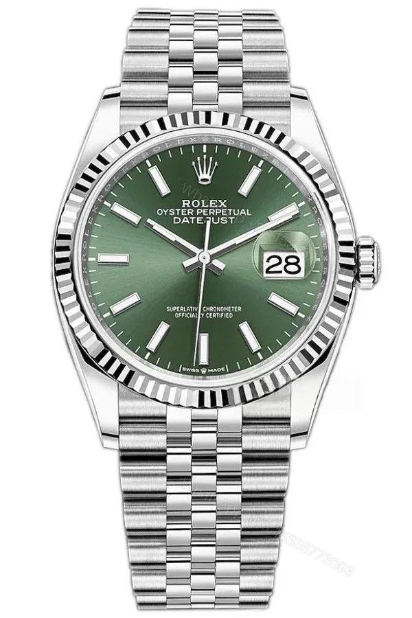 View 1 of Rolex Datejust M126334-0051 Green Dial 1:1 Replica Jubilee 36MM 3235 Movement Super Clone Watch
