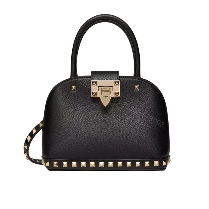 View 1 of VALENTINO GARAVANI ROCKSTUD HANDBAG IN GRAINY CALFSKIN BLACK 21CM