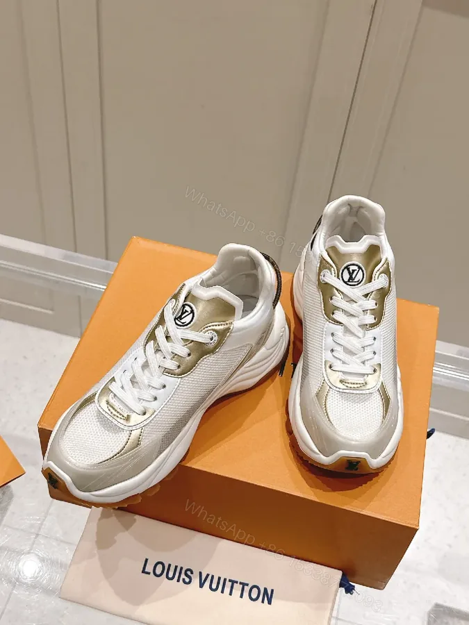 View 1 of Chunky White & Gold Luxe High-Tops: Signature LV Motif Sneakers
