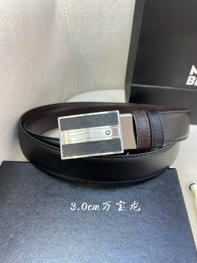 View 1 of Black Leather Belt with Tri-Texture Clasp - Refined Style, Durable Comfort