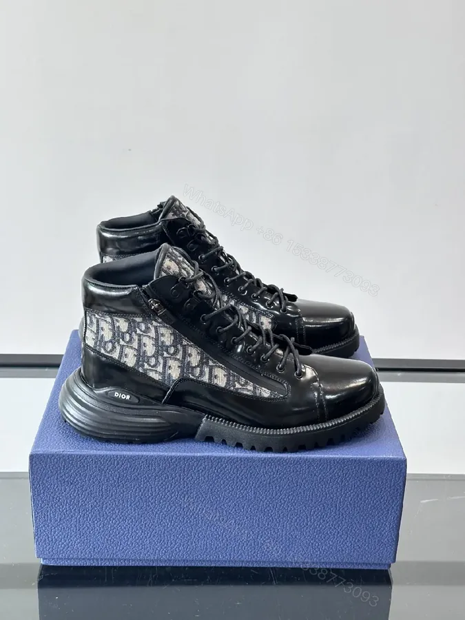 View 1 of Leather + Leather + High-Top + Dior Jacquard Accent + Boots