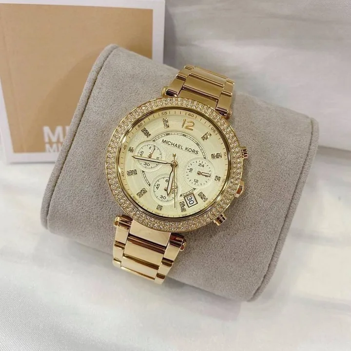 View 1 of First Copy Michael Kors Parker Gold Crystal Bezel Women’s Analog Watch