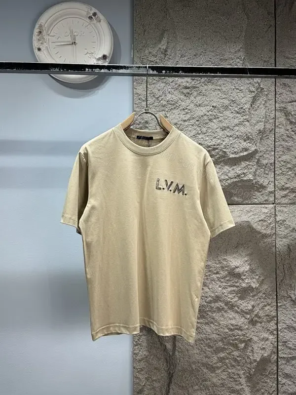 View 1 of Neutral Beige Luxe Tee: Soft Knit, Subtle LVM Monogram, Modern Fit