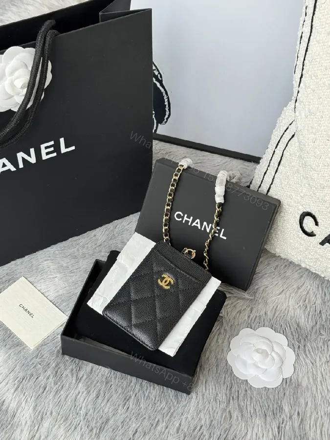 View 1 of Textured Quilted Cardholder with Chain Detail - Compact Luxury