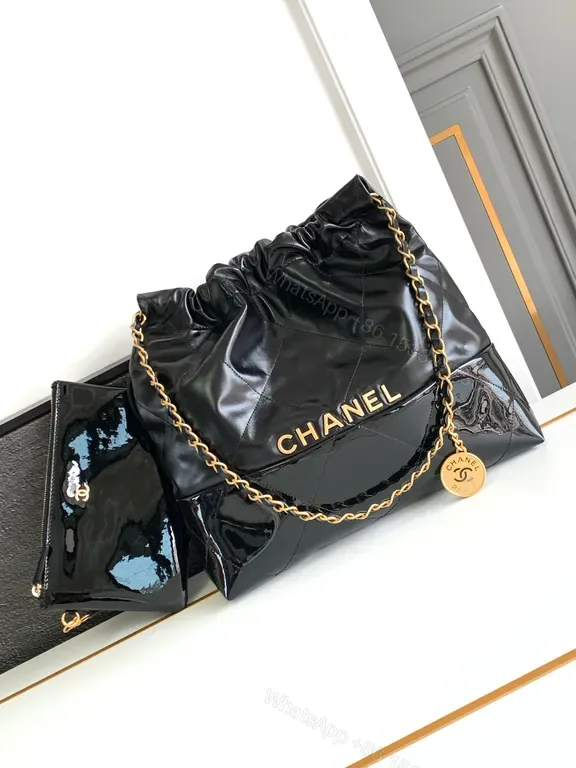 View 1 of Chanel-Inspired Quilted Drawstring Bag Duo + Gold Chains