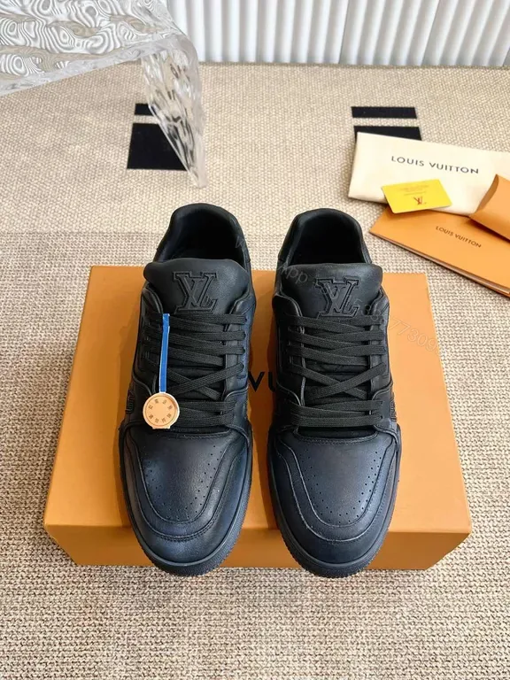 View 1 of Black Leather Minimalist Sneaker â€” LV-Inspired, All-Day Comfort