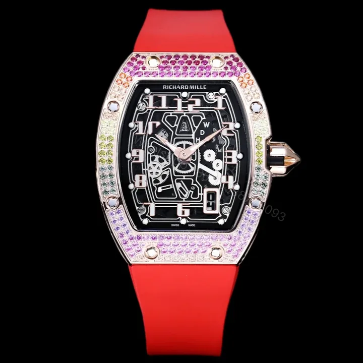 View 1 of Richard Mille RM67-01 Automatic Ultra Thin Skeleton Watch 38/48MM Barrel Case Red Strap Digital Hour Markers Premium Edition RM67-01-AT-RED-SK48