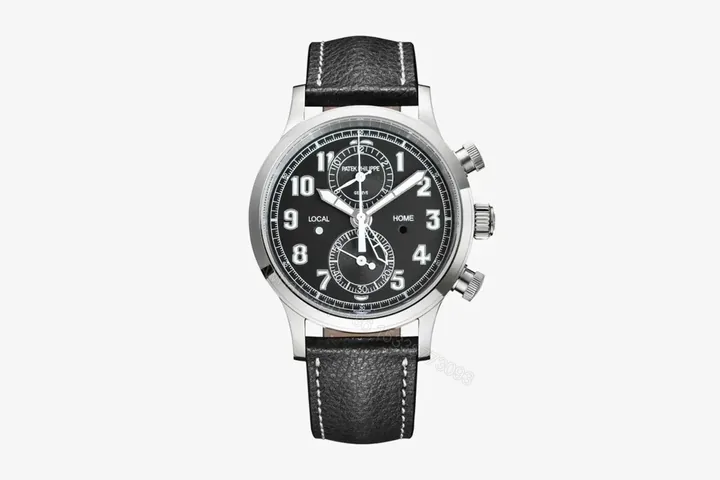 View 1 of Patek Philippe 5924G Multi Function Watch Black Dial Italian Leather Strap 42mm Stainless Steel Case