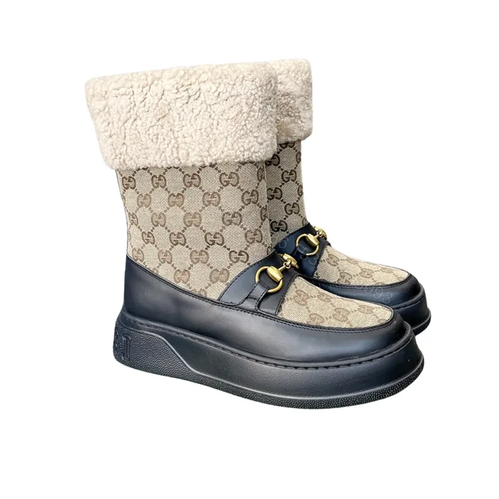 View 1 of GUCCI 1955 HORSEBIT SNOW BOOTS GG CANVAS IN BLACK