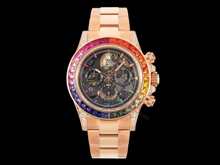 View 1 of Best Rolex Rainbow Skeleton Daytona replica 40MM Rose Gold Oyster Bracelet Edition ROLEX-DAYTONA-RB-SKEL-RG-40