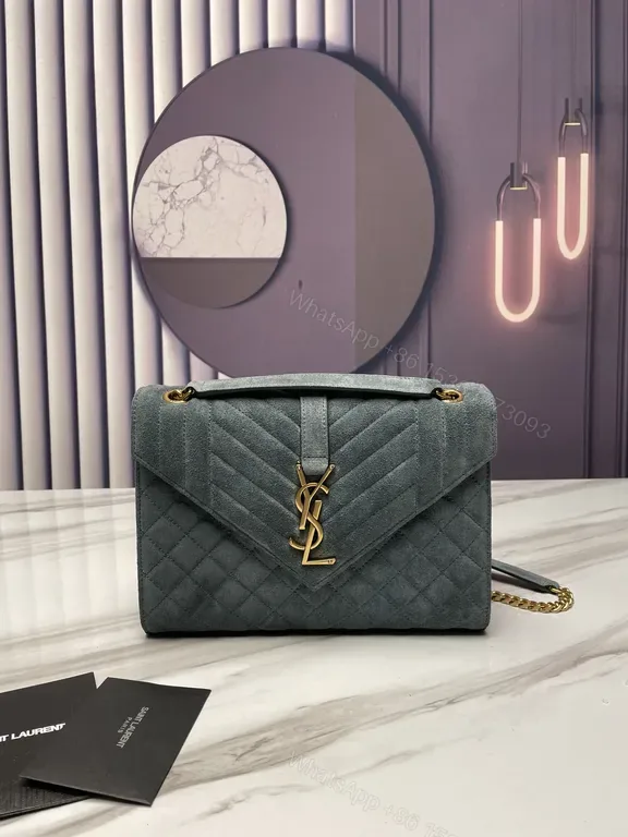 View 1 of Chevron-Quilted Suede Shoulder Bag with Gold YSL Hardware