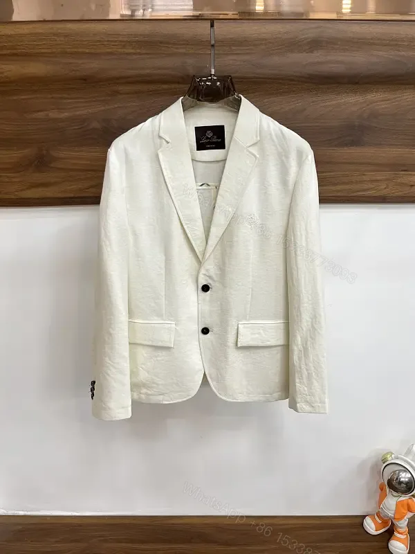 View 1 of White/Off-White Single-Breasted Blazer with Notched Lapels and Subtle Texture