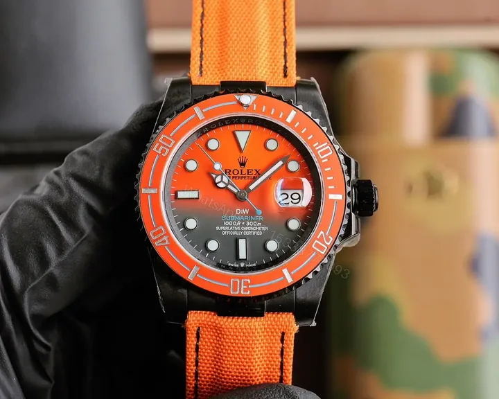 View 1 of Best Rolex DIW Submariner Orangereplica 4oMM Orange Velcro Strap Edition RG-DIW-SUB-ORANGE-VELCRO-40