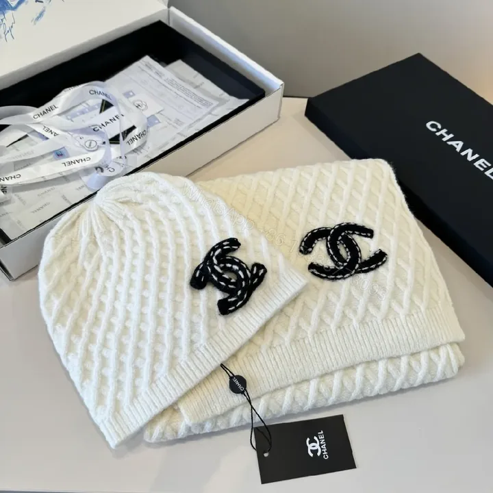 View 1 of Cream Knit Cap & Beanie Duo - Textured Luxury Warmth
