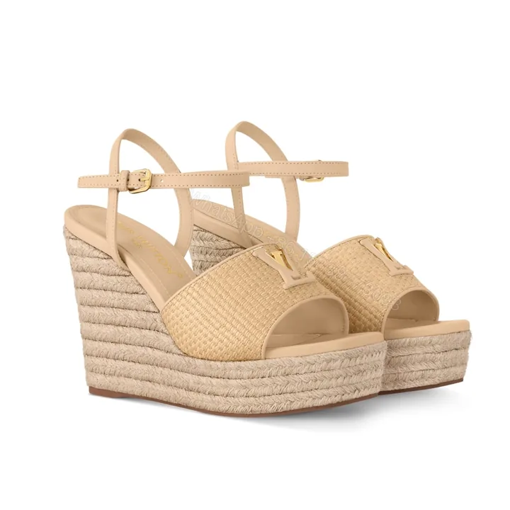 View 1 of LOUIS VUITTON MARE WEDGE SANDALS NATURAL BEIGE 1AHLM0