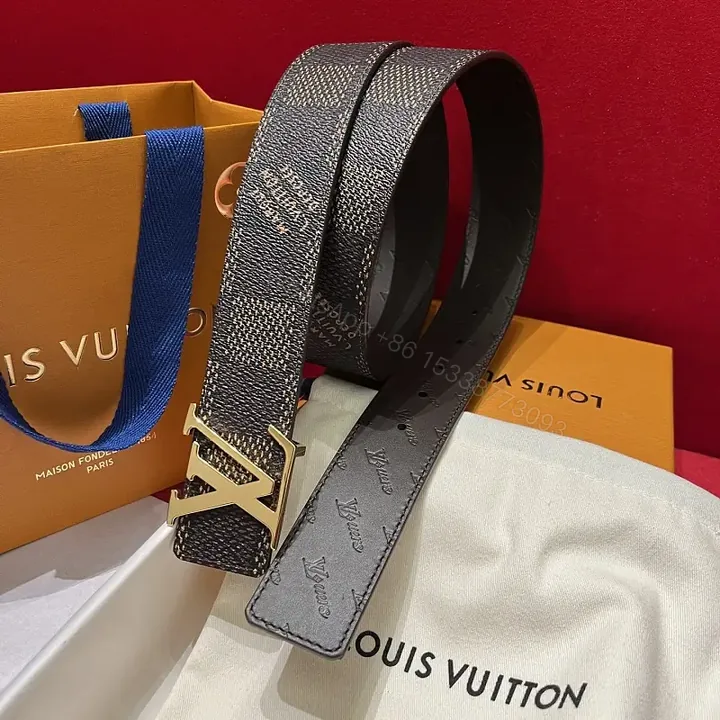 View 1 of Black & Gray Monogram Belt: Textured Strap, LV Buckle, Designer Style
