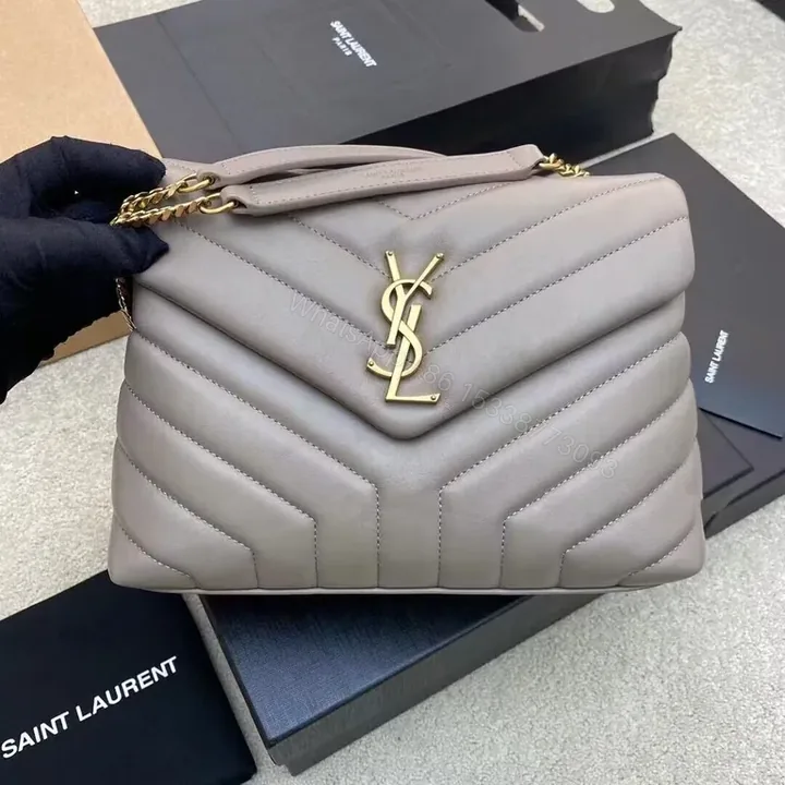 View 1 of Soft Taupe Quilted Saint Laurent Shoulder Bag: Everyday Luxe
