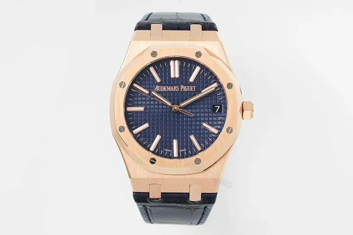 View 1 of Audemars Piguet Royal Oak 15510 Watch 41MM Rose Gold Case Deep Blue Dial Black Leather Strap Ultimate Edition AP-RO-15510-RG-DBLU-LTH-41