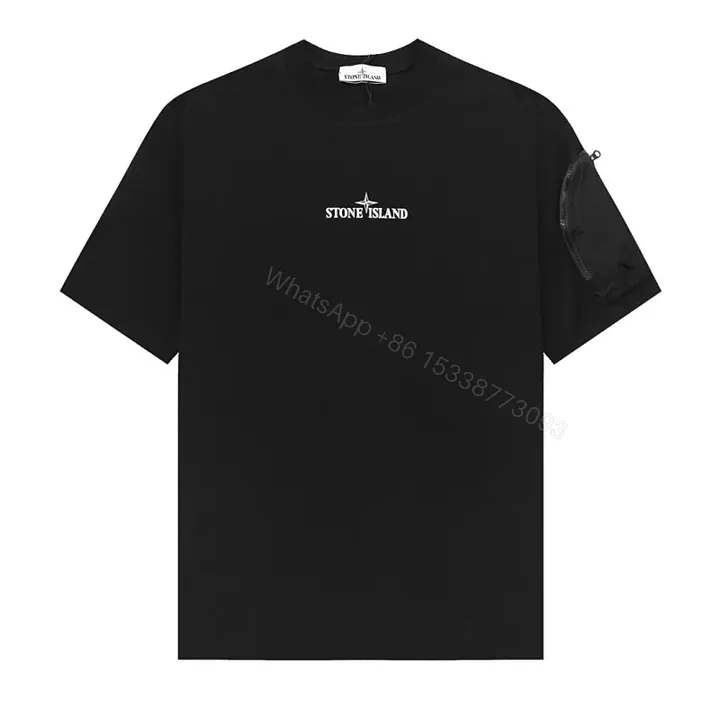 View 1 of Stone Fabrication: Minimal Tee with Sleeve Zip Pocket, Premium Cotton