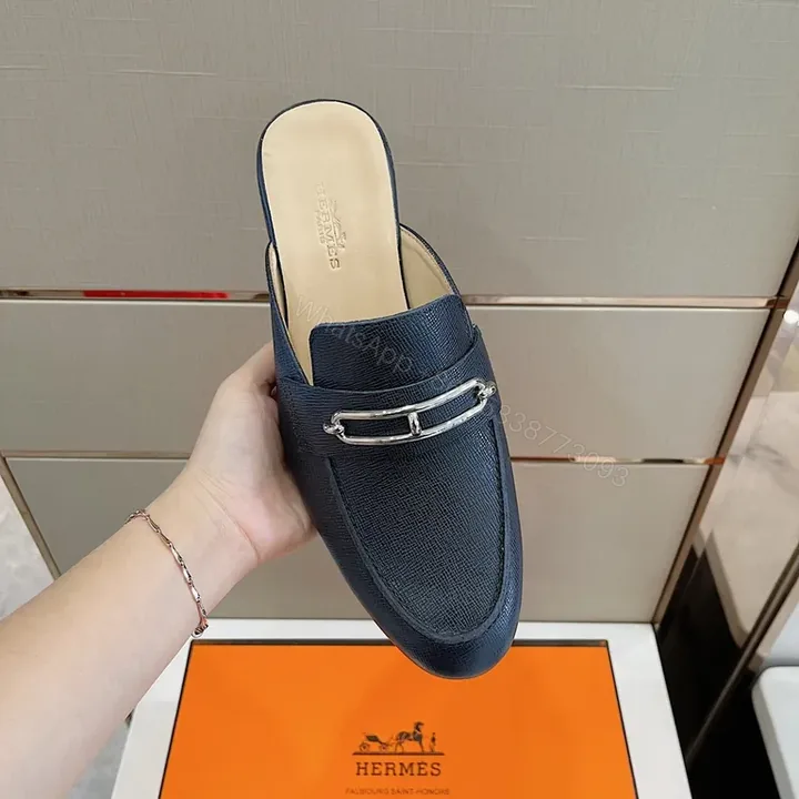 View 1 of Navy Leather Horsebit Mule: Luxury Slip-On Pro