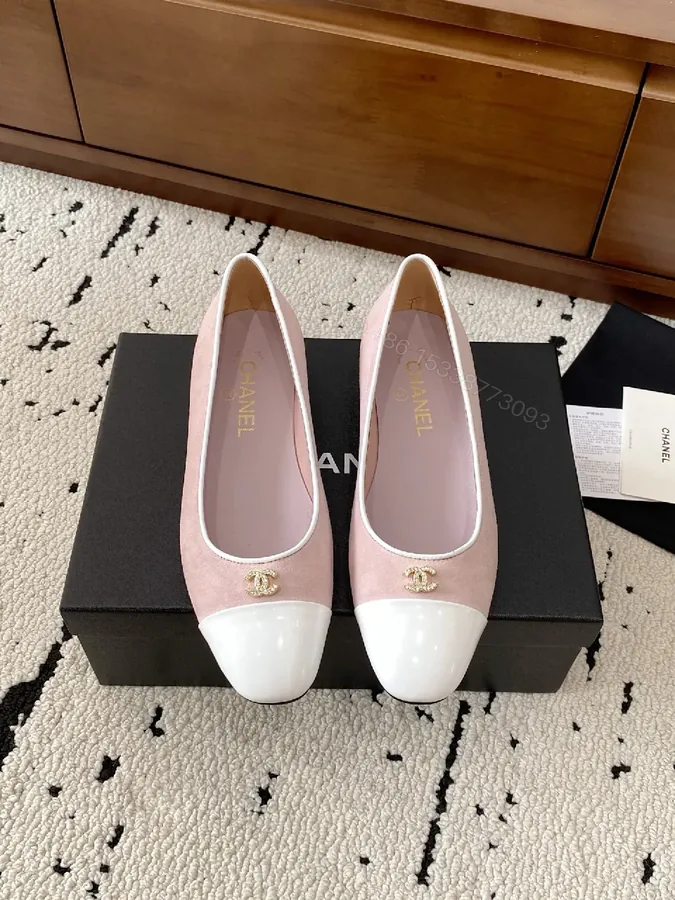 View 1 of Soft Pink Two-Tone Ballet Flats with Gold Logo (No Brand)