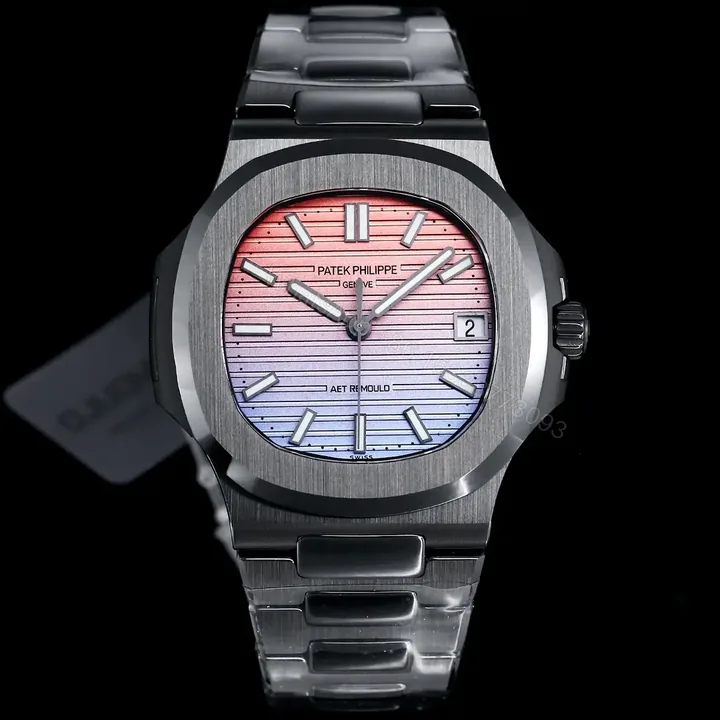 View 1 of Patek Philippe Gradient Black Nautilus Ceramic Bracelet Pink Blue Dial 40mm PP-NAU-GRAD-PBL-CER40