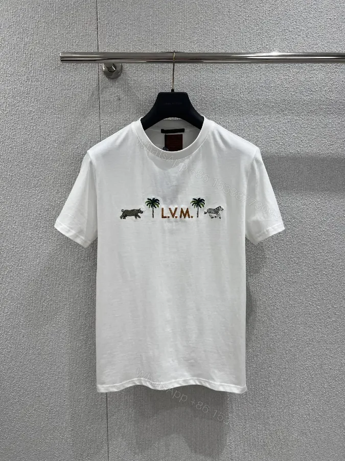 View 1 of White Cotton T-Shirt with LVM Embroidery, Polo-Feel Comfort