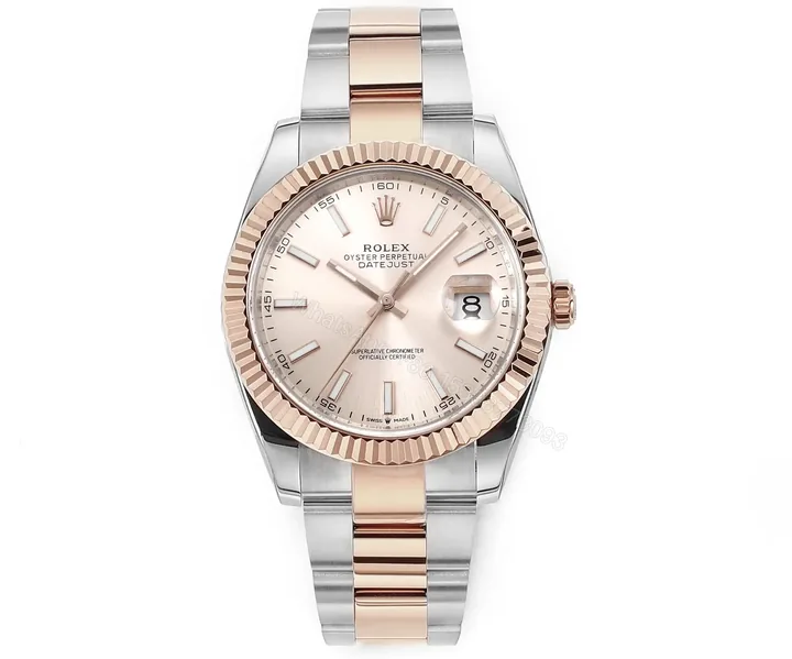 View 1 of Rolex Datejust 41 Everose Rolesor Fluted Oyster Sundust Dial Watch 126331-0009