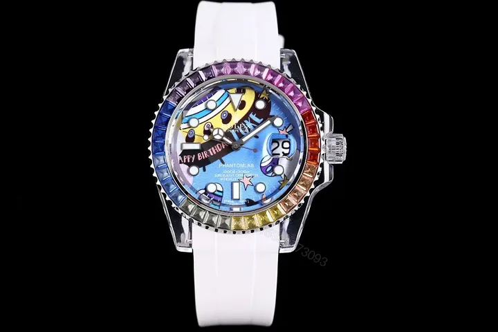 View 1 of Premium Rolex Submariner Labubu Rainbow replica 40MM White Rubber Strap Edition RG-SUB-LABUBU-RAINBOW-WHITE-RUBBER-40