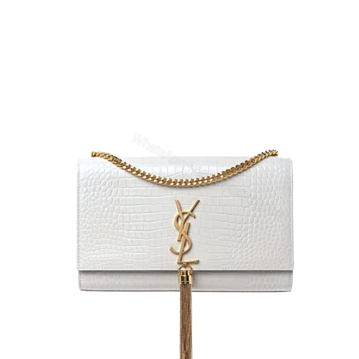View 1 of Saint Laurent Kate Tassel Medium Shiny White 24Cm 354119DND0J9207