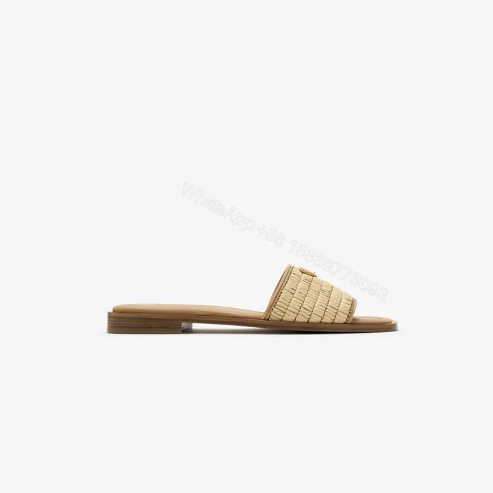 View 1 of Prada Leather Slides With Crochet Details Natural