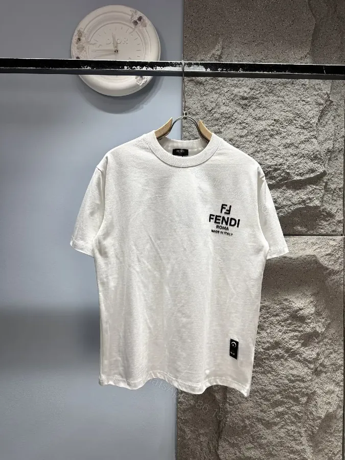 View 1 of Clean White Crewneck Tee – Subtle Fendi Logo Accent