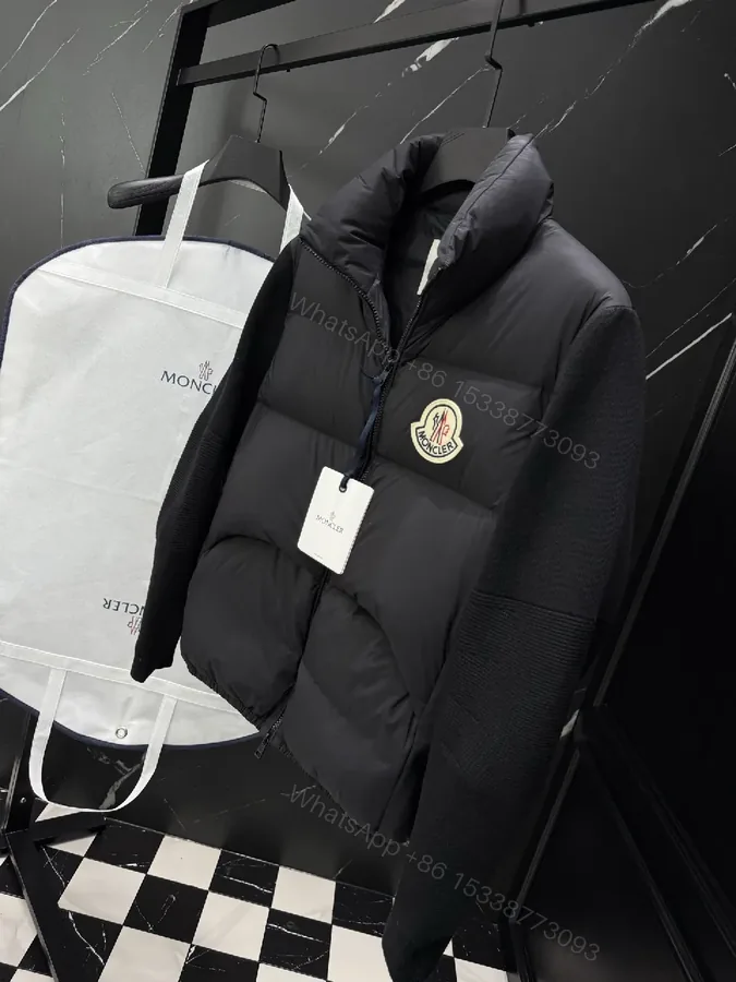 View 1 of Compact Puffer Jacket - Knit-Sleeve, Water-Repellent, Luxe Casual Outerwear
