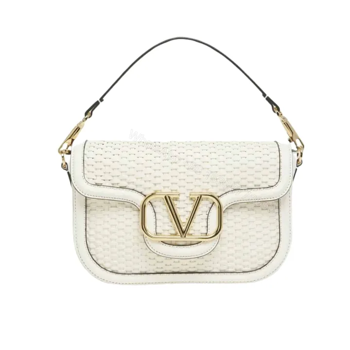 View 1 of VALENTINO GARAVANI ALLTIME VLOGO WOVEN LEATHER SHOULDER BAG WHITE 22CM