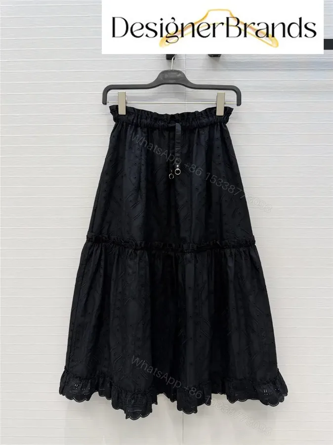View 1 of Hermes Black English Embroidery Skirt