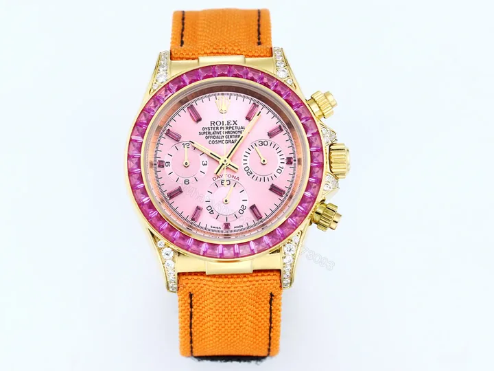 View 1 of Rolex Daytona Pink Ruby OrangeStrap Replica 43MM Exclusive Gold Case Edition RG-ROLEX-DAYTONA-PINK-RUBY-PINK-43