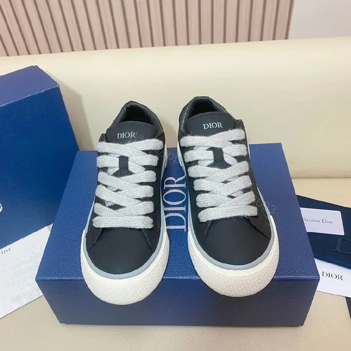 View 1 of Black Leather Trainers, Dior-Style High-Tops, Bold Branding, Luxury Casual Sneakers