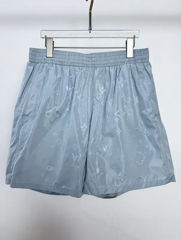 View 1 of Light Blue Satin Shorts with LV Monogram Print