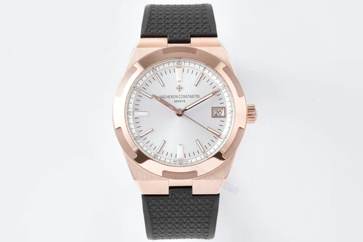 View 1 of Vacheron Constantin Overseas 4500V Series Rose Gold Watch with Black Rubber Strap – 41mm Silver Dial, Date Display, Automatic Movement