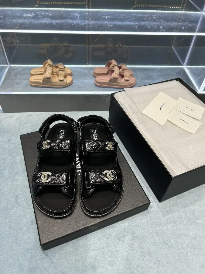 View 1 of Black Patent Leather Sandals - Effortless Luxury Comfort
