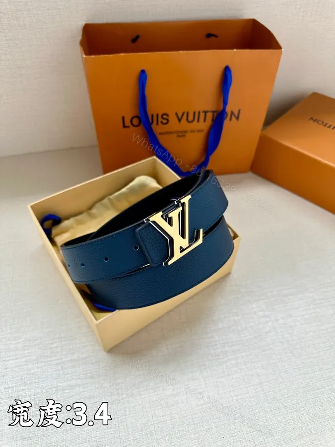 View 1 of Blue Leather Belt with LV Buckle – Modern Luxury Belt