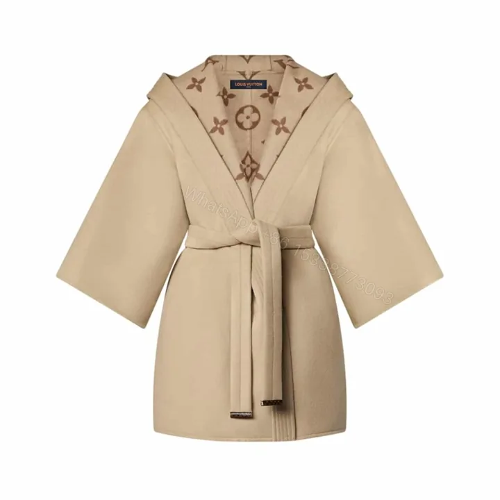 View 1 of Louis Vuitton Signature Hooded Wrap Robe Coat Beige 1AB713