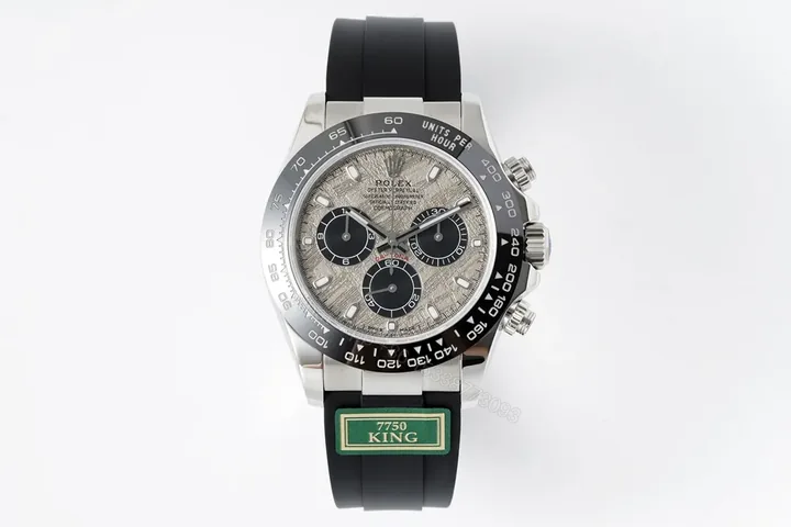 View 1 of ROF Factory Clean Factory KINGROLEX Daytona Chronograph Watch – Silver Dial, Black Rubber Strap, Premium Quality