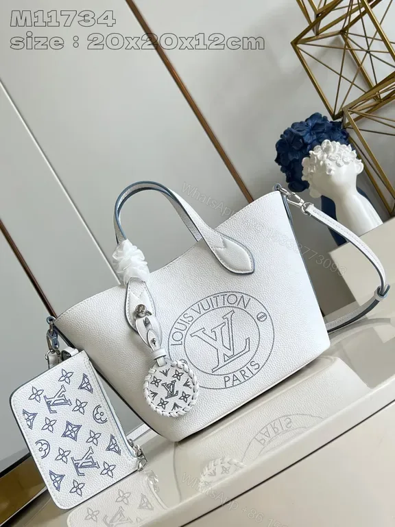View 1 of White Textured Leather Duo â€“ LV-Inspired Carryall Bag Set