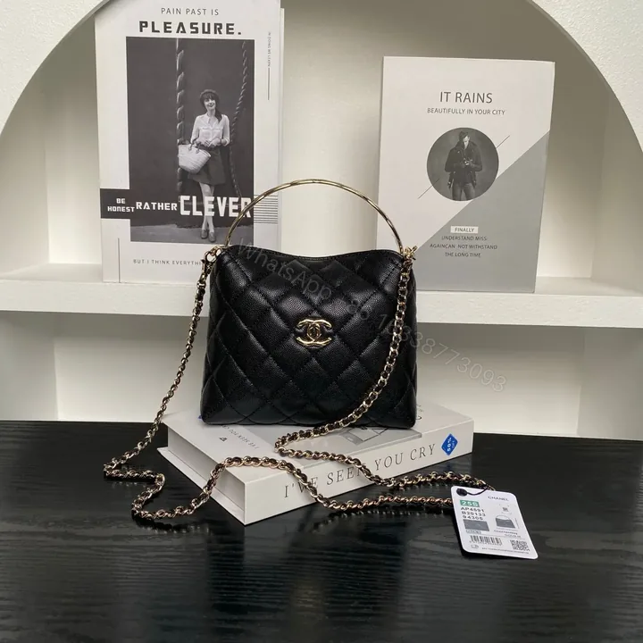 View 1 of Chanel 24A Hobo Handbag in black quilted caviar leather