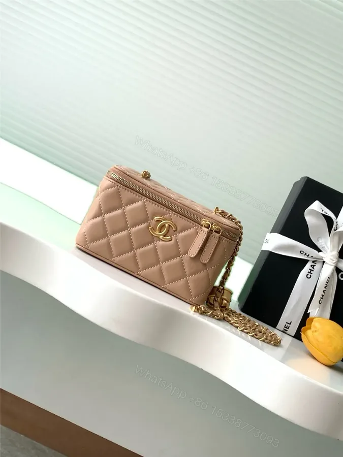 View 1 of Soft Pink Quilted Crossbody with Gold Chain – Everyday Luxury Bag