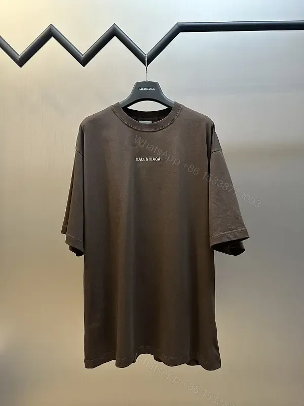 View 1 of Brown Cotton T-shirt Balenciaga Style Minimalist Logo Tee